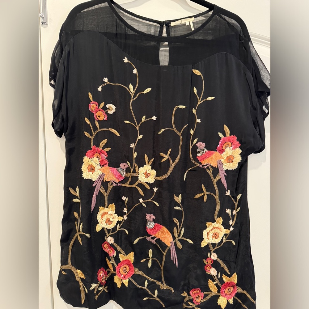 Anthropologie embroidered and sequence top.